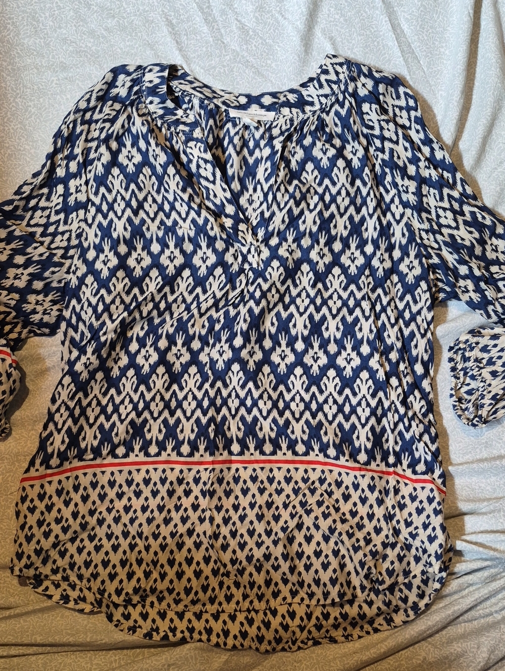 beachlunchlounge Navy and White Patterned Tunic with Red Accent